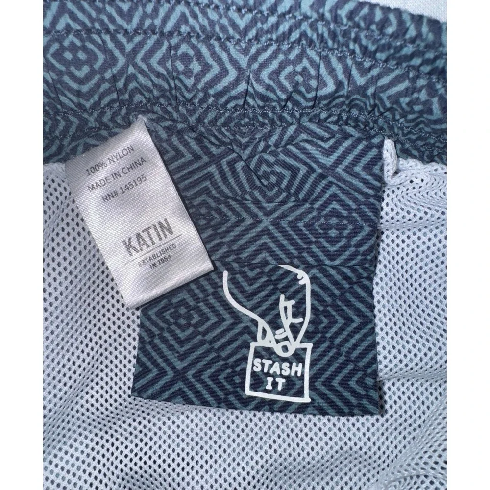 Katin Spiral Volley Swim Trunk‎ - blue with dark blue geometric design men's XX